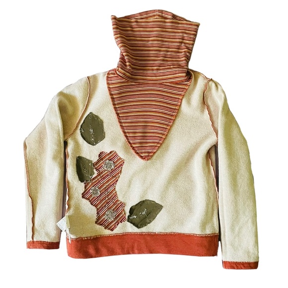 Cute Y2k turtle neck faux two piece floral sweater top pink orange Size US Small - Picture 5 of 6